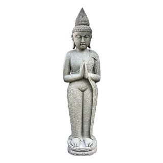 Vintage Standing Stone Carved Buddha Statue For Sale