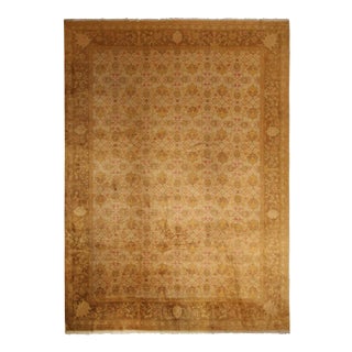 Vintage Oushak-Style European Rug in Gold and Beige-Brown Floral Pattern For Sale