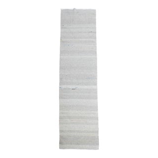 1970s Vintage Handmade Wool Cotton Cream Runner Rug For Sale
