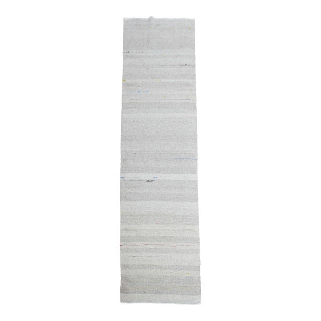 1970s Vintage Handmade Wool Cotton Cream Runner Rug For Sale