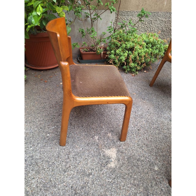 Mid-Century Modern Vintage Chairs in Light Wood and Fabric Seat with Curved Backrest, 1960s, Set of 5 For Sale - Image 3 of 12