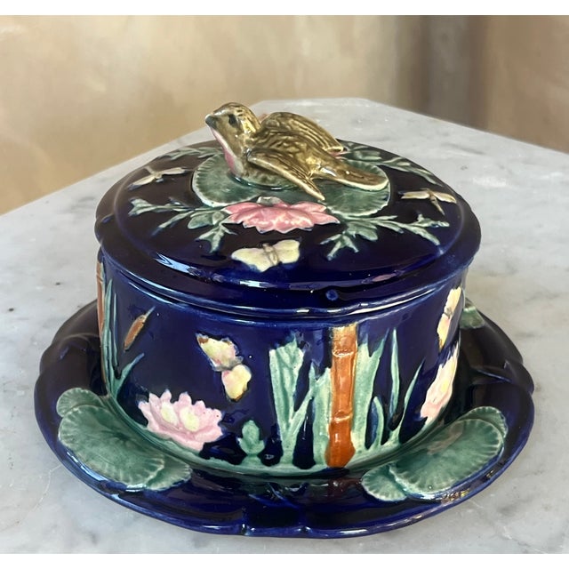 Forester Antique Cobalt Lidded Butter Dish With Bird For Sale - Image 9 of 14