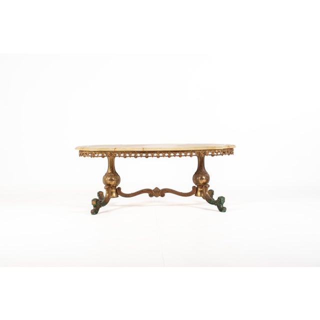 Vintage French Hollywood Regency Onyx Coffee Table with Brass Base, 1950s For Sale - Image 13 of 18