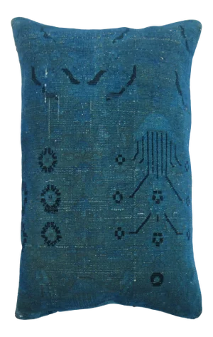 Large Blue Turkish Overdyed Rug Pillow