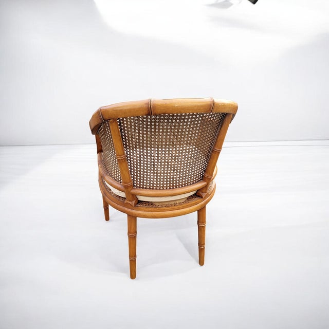 Wood Mid-Century Modern Hollywood Regency Faux Bamboo Cane Lounge Chair, 1950s For Sale - Image 7 of 17