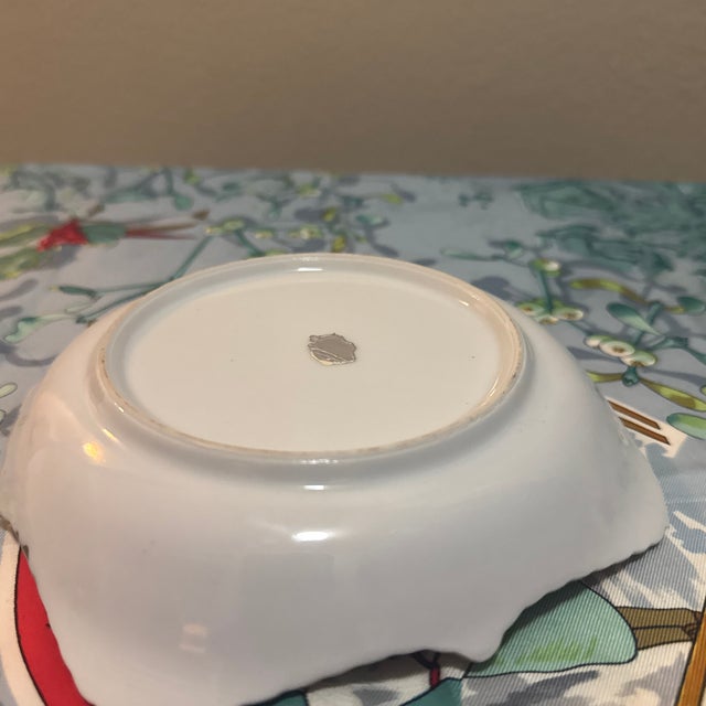 Antique Japanese Nippon Style Ceramic Candy Dish - Hand-Painted Floral Roses, Gold Gilt Trim, Scalloped Square Edges For Sale In Minneapolis - Image 6 of 6