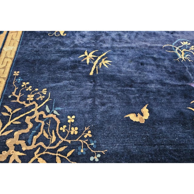 Antique Chinese Art Deco Rug, Hand-Knotted Wool Pile, Floral Motifs, 1900s For Sale - Image 9 of 13