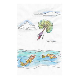Bird and Fish Whimsical Watercolor Painting