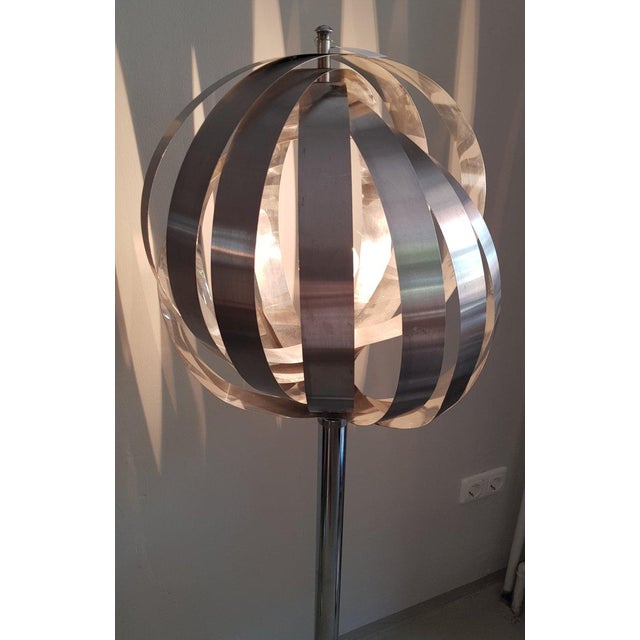 Metal Moon Floor Lamp in Chromed Metal by Henri Mathieu, France, 1970s For Sale - Image 7 of 8
