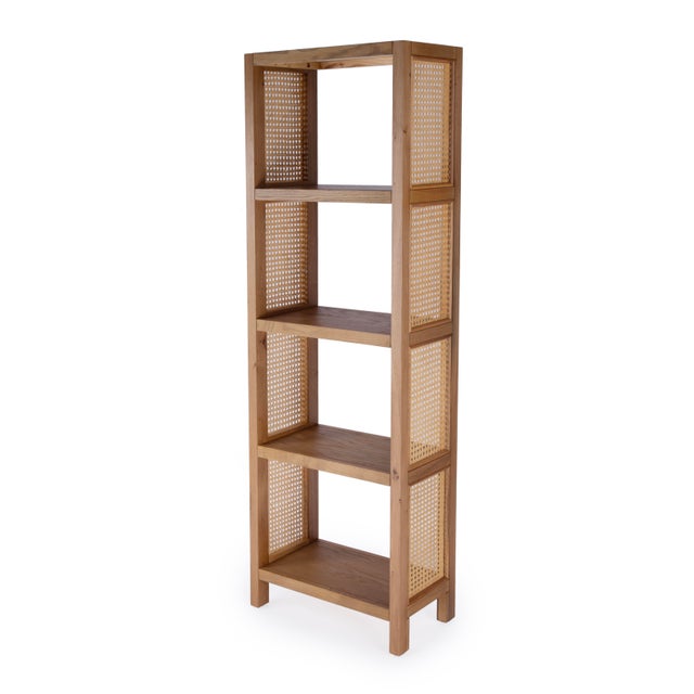 Wood Mesa 24 in. W x 72 in. H Cane and Wood 4 Tier Open Back Etagere Bookcase, Natural & Cane For Sale - Image 7 of 7
