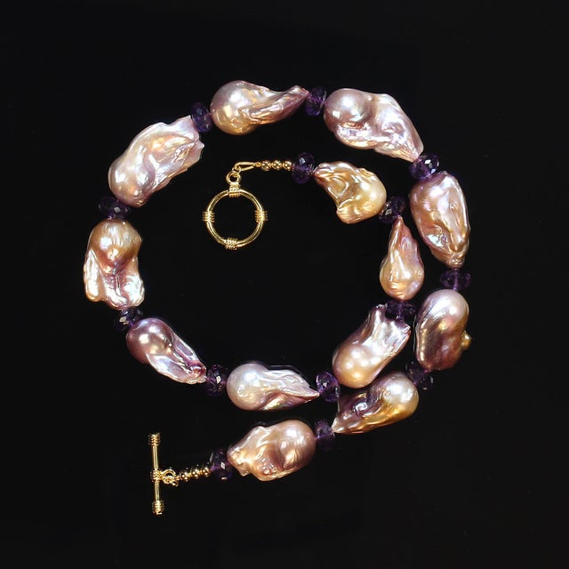 Elegant Natural Baroque Pearl & Amethyst Necklace This exquisite necklace showcases the beauty of natural color baroque...