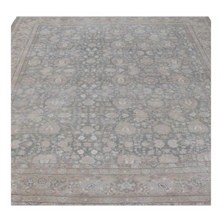 Antique Distressed Tabriz Rug in Teal, Tan, Light Brown 9'8" X 12'5" For Sale