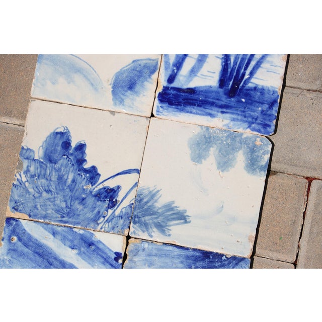 Antique Set of Six Baroque Portuguese Tiles 18th Century Blue & White Landscape Scene For Sale - Image 4 of 8
