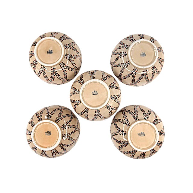 Bat Asian Modern Trang Vietnamese Ceramic Soup Bowls With Hand Painted Leaf Vine Details - Set of 5 For Sale - Image 9 of 9