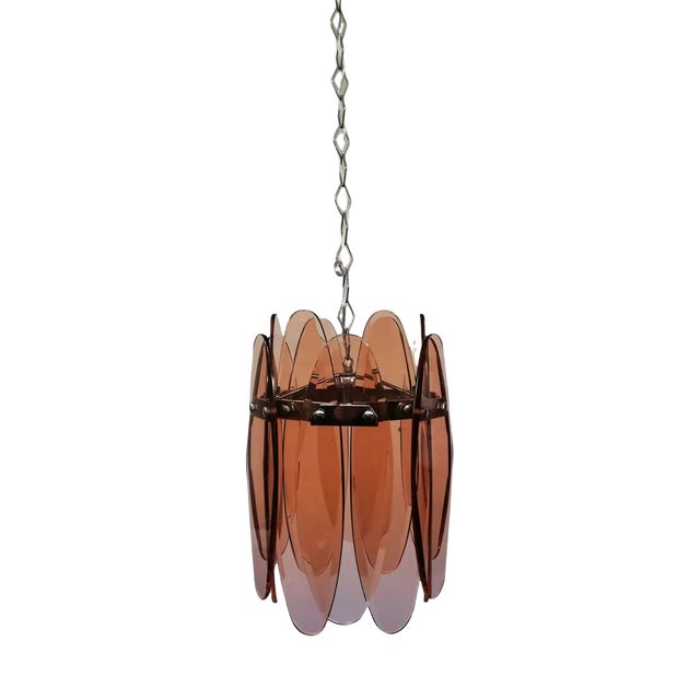 Mid-Century Modern Italian Ground Pink Glass Pendant Lamp from Veca For Sale