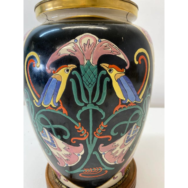 Ceramic Antique Art Nouveau Ceramic Vase Table Lamp Conversion for Restoration For Sale - Image 7 of 9