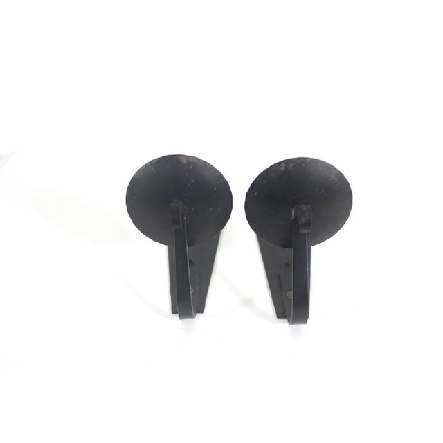 Mid-Century Modern Mid 20th Century Brutalist Hammered Black Candle Holder Wall Sconces Textured Hammered Patina For Sale - Image 3 of 10