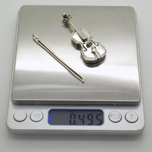 Vintage Italian Handmade Genuine Silver Violin Miniature with Metal Case by Sacchetti Silversmith, 1970s For Sale - Image 14 of 16