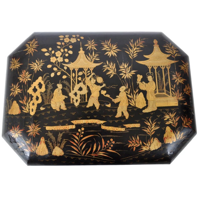 Early 19th Century Antique Chinese Export Lacquer Work Sewing Box For Sale - Image 5 of 11