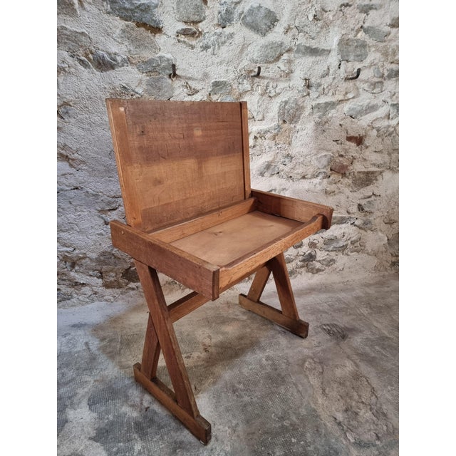 Vintage French Oak School Desk with Hinged Top, 1960s For Sale - Image 13 of 17