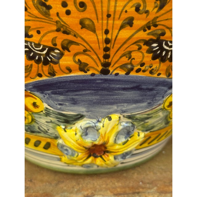 Tuscan Large 21” Hand-Painted Majolica-Style Floor Urn With Lion Head Ring Handles For Sale - Image 3 of 14