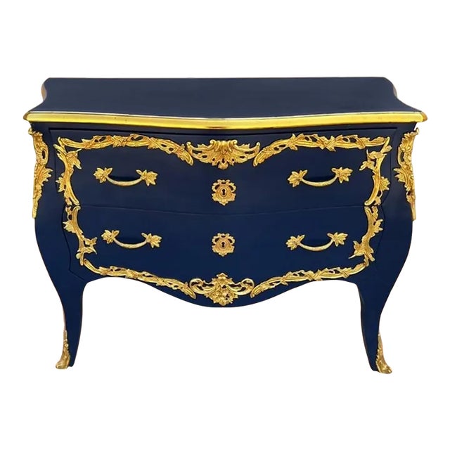 1990s Royal Navy Blue Dresser in Gold Leaf For Sale