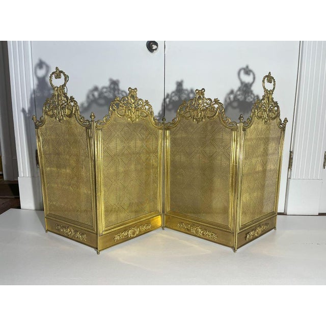 Antique French Brass 4 Panel Screen For Sale In Greensboro - Image 6 of 6