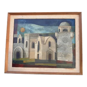 Vintage Cubist Mid-Century Painting