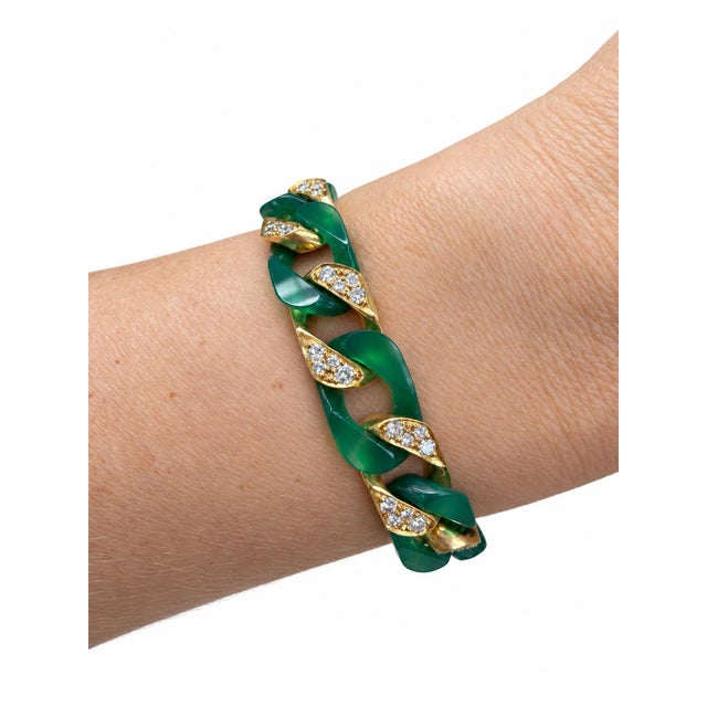Vintage, Chrysoprase, Diamond and 18k Gold Necklace and Bracelet Suite, 2 Pieces For Sale - Image 4 of 8
