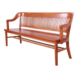 Vintage Arts & Crafts Style Solid Oak Lawyer's Bench For Sale