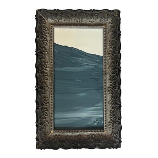 "High Water" Small Abstract Art in Antique Frame, Seascape Painting Transitional Wall Art by JTS For Sale