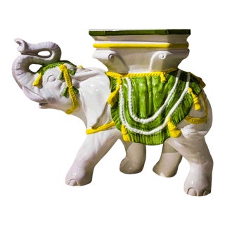 Hollywood Regency Elephant Cast Ceramic Garden Seat or Side Table For Sale
