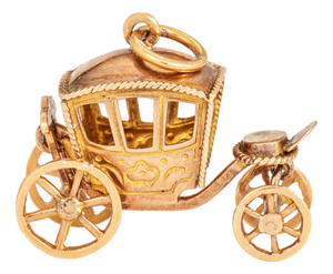 Vintage Portuguese Carriage Charm 19k Yellow Gold Pendant Fine Jewelry