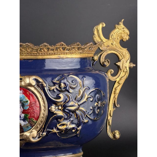 Large Bronze-Mounted Jardiniere with Glass Portrait Medallion by Édouard Gilles For Sale - Image 5 of 17