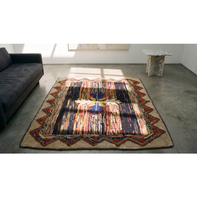 Black 1930s Multicolor Floral Folk Art Antique American Hooked Rug 3'6" X 4'4" Handknotted Wool Carpet For Sale - Image 8 of 8