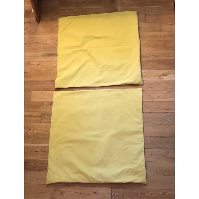 Gorgeous Buttercup Yellow Cotton Euro Pillow Shams With White Embroidery - a Pair For Sale - Image 6 of 9