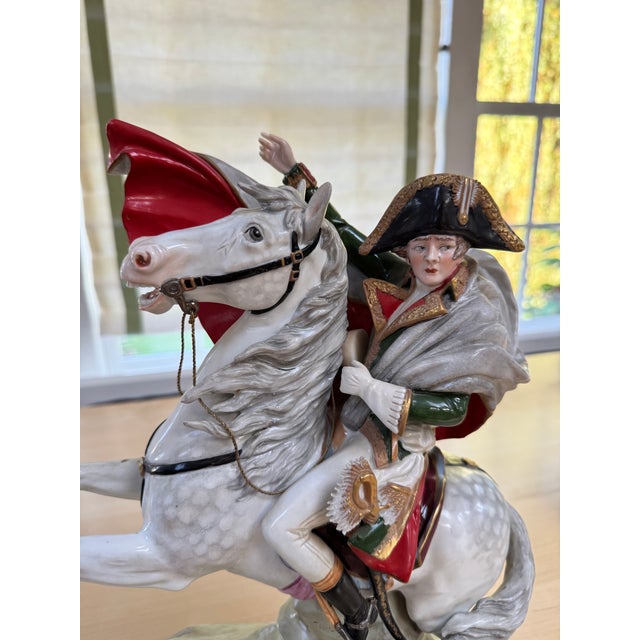 This is a beautiful porcelain figurine of Napoleon on his rearing horse. Made in Germany by Sitzendorf.