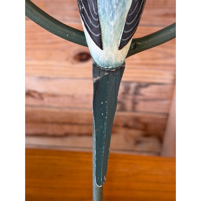 Wood Vintage Coastal Regency Verdigris Parakeet Table Lamps With Scalloped Metal Shades-Pair For Sale - Image 7 of 11