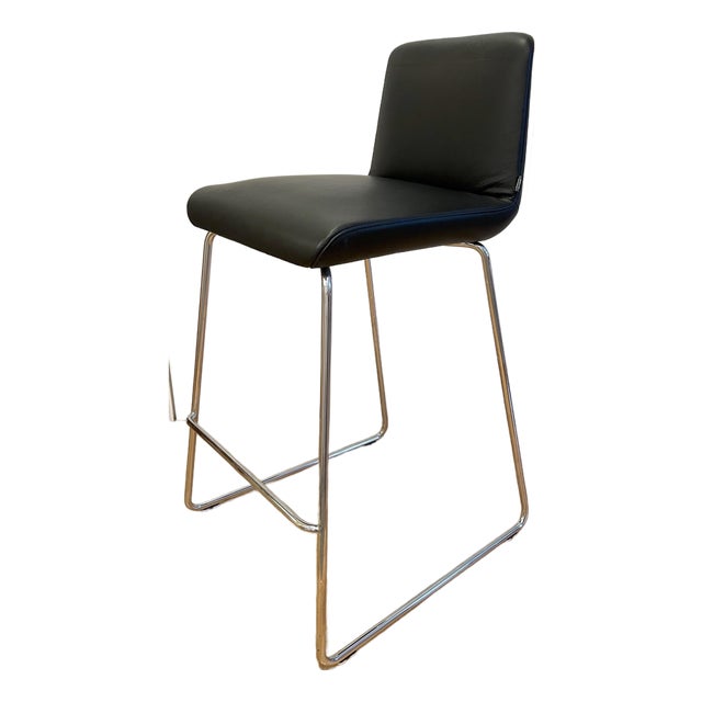 Rolf Benz 626 Sinus Black Leather Skid Bar Stool Designed by Kai Stania For Sale