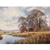 Farmhouse by a River in the English Countryside by 20th Century British Artist, Peter J Greenhill Art measures 30 x 20...