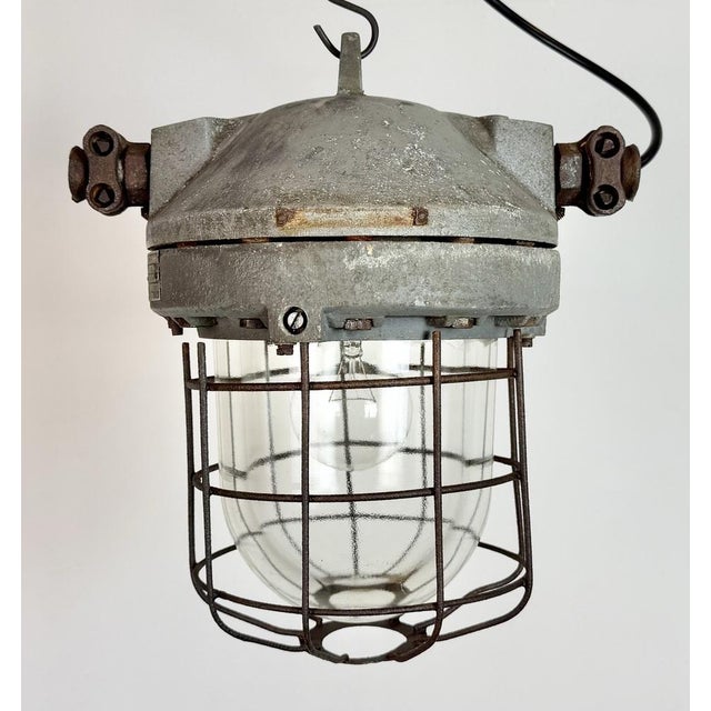 Mid-Century Modern Industrial Grey Explosion Proof Lamp from Elektrosvit, 1960s For Sale - Image 3 of 18