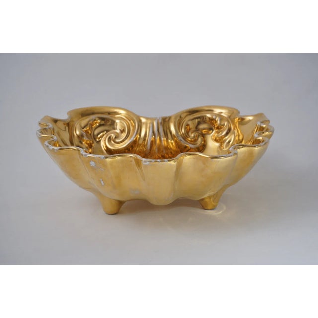 Late 19th Century 1800`s Antique Italian Majolica Bowl Gold Glazed Giant Shell by Fabbrica Ferniani Faenza For Sale - Image 5 of 13