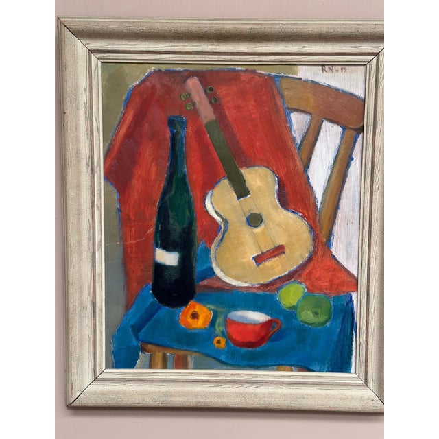 Rn, Still Life with Guitar and Wine Bottle, 1949, Oil Painting on Canvas, Framed For Sale - Image 7 of 18