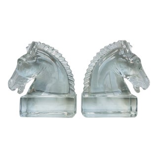Vintage Heisey Glass Horse Head Sculptures/ Bookends- a Pair For Sale