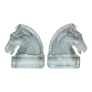 Vintage Heisey Glass Horse Head Sculptures/ Bookends- a Pair