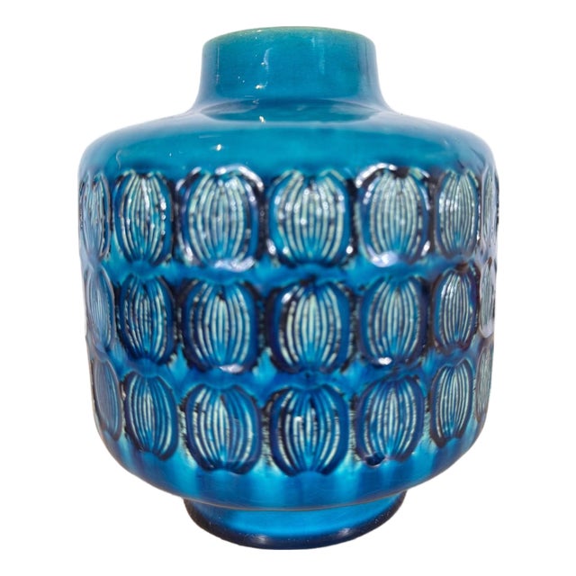 Vintage Turquoise Ceramic Vase, 1970 For Sale