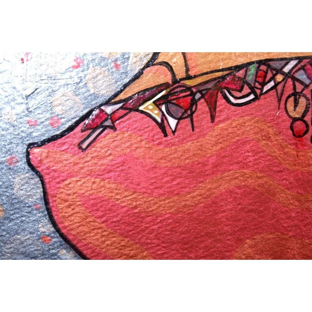 J Renwick Signed Acrylic Painting on Canvas Art Nouveau Female Figure Framed For Sale - Image 10 of 12