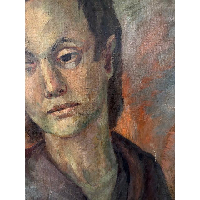 Antique signed oil portrait painting on canvas.