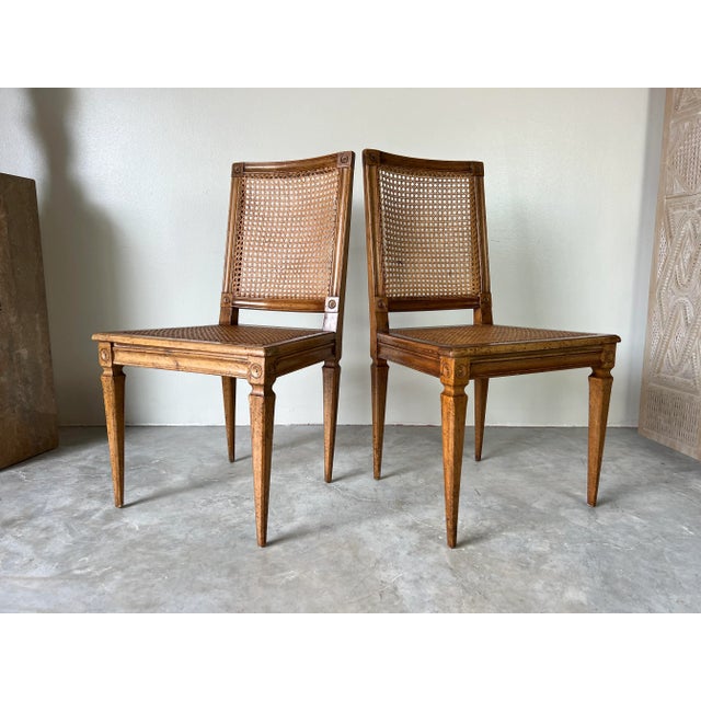 Antique Italian Louis XVI - Style Wood and Cane Accent Chairs - a Pair For Sale - Image 4 of 12