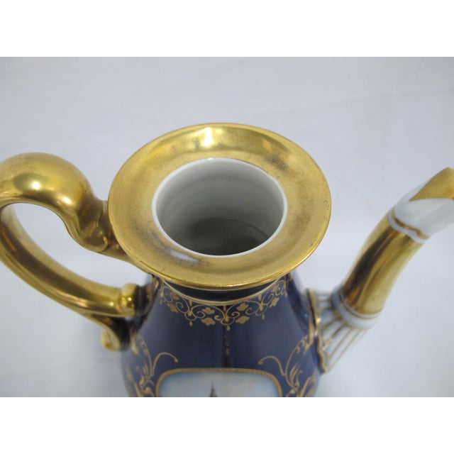 19th Art Nouveau Century Hans Heiling Karlsbad Gilt Hand Painted Castle Landscape Porcelain Coffee Pot For Sale - Image 12 of 13